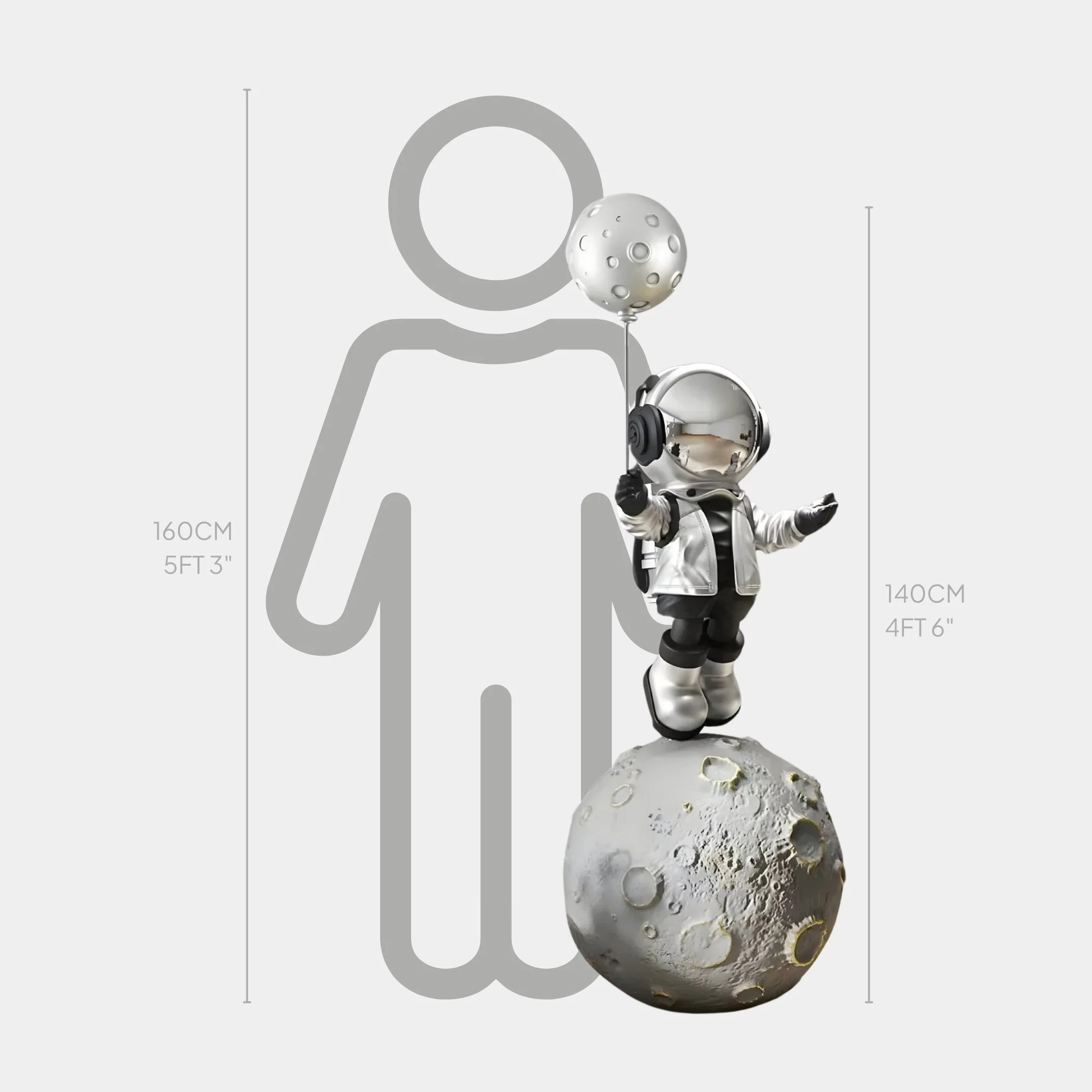 Large Lunar Silver Astronaut Balloon Moonwalk Sculpture - 140cm - Image 2