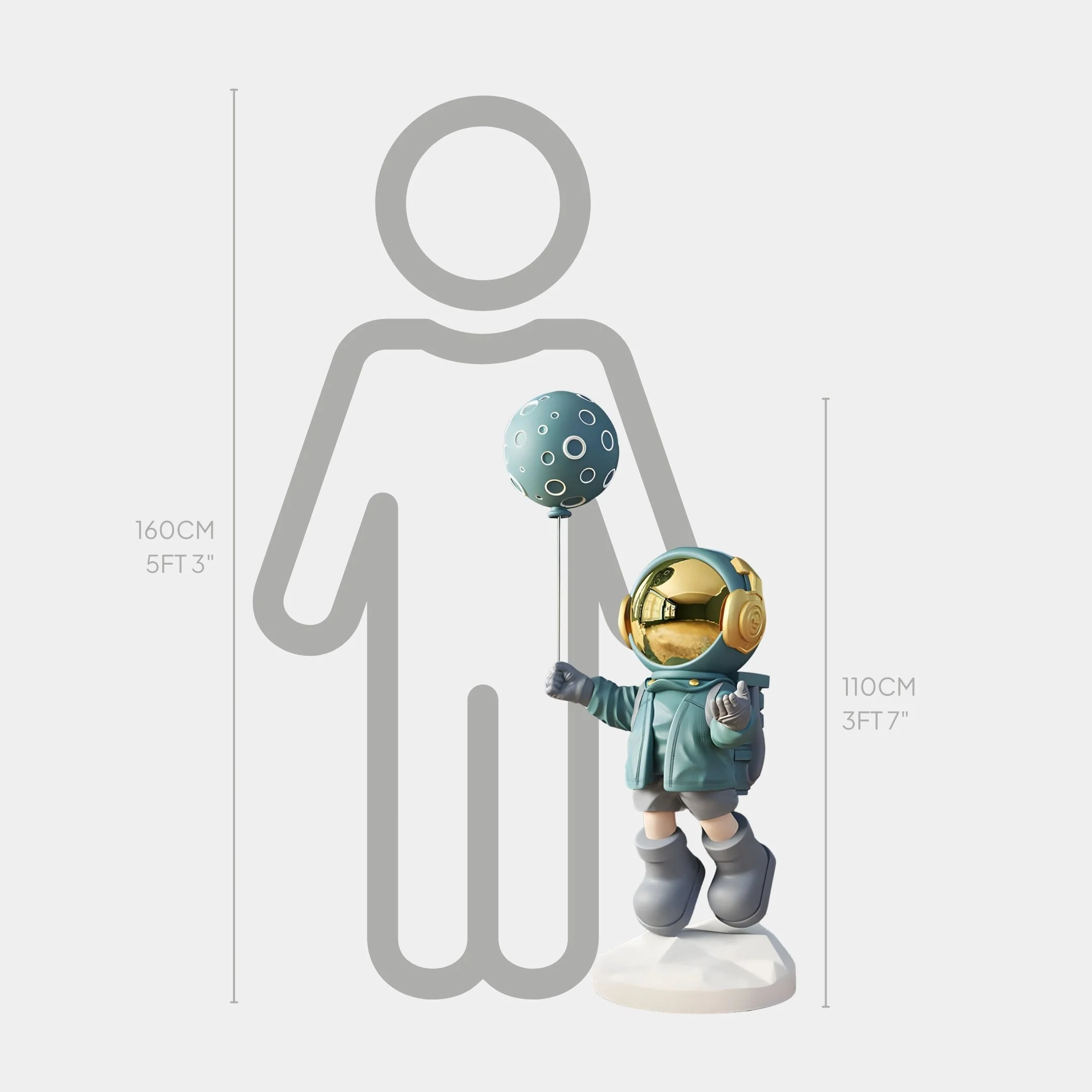 Medium Galactic Blue Astronaut Moon Balloon Sculpture - 110cm - Image 2