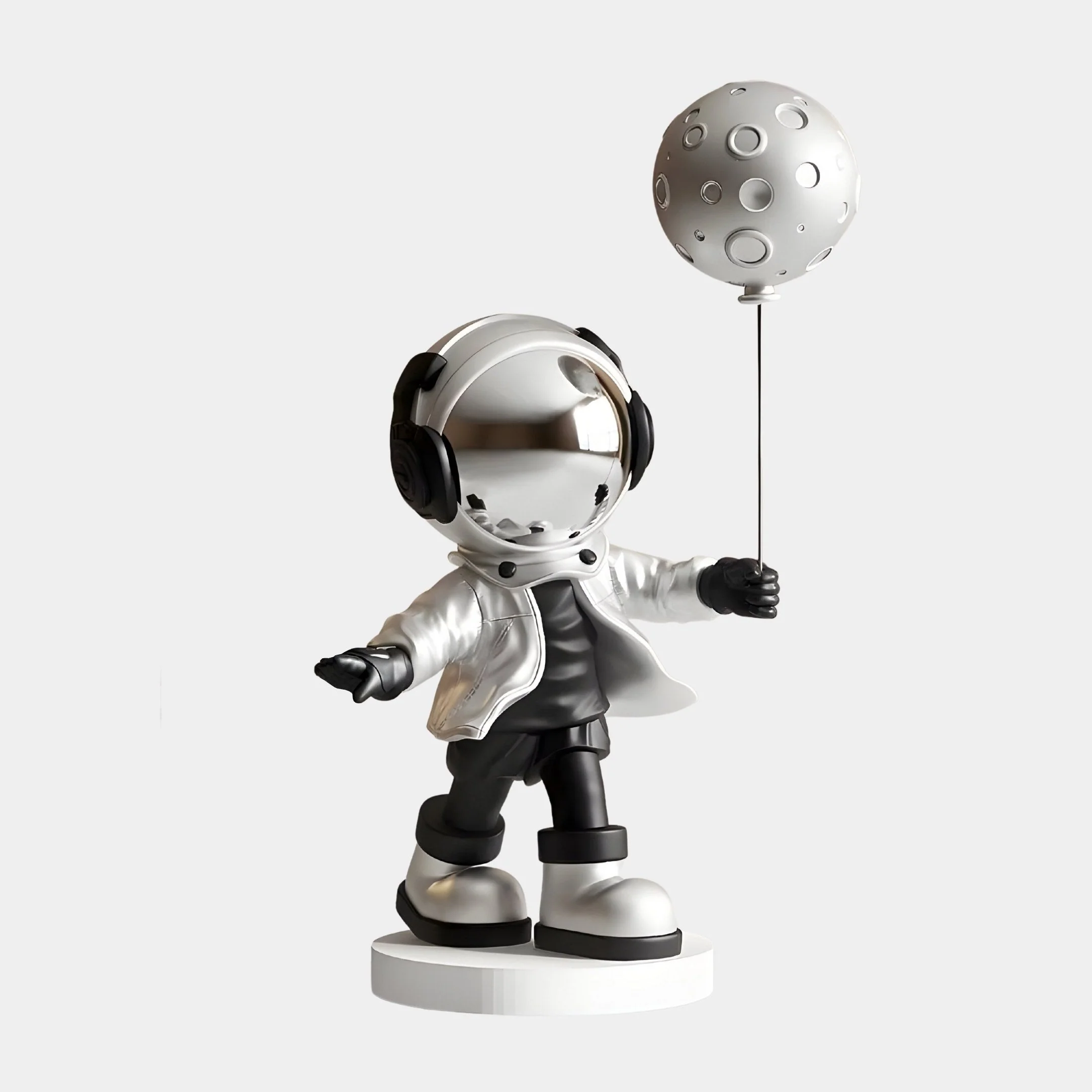 Medium Lunar Silver Astronaut Moon Balloon Sculpture - 96cm - Image 2