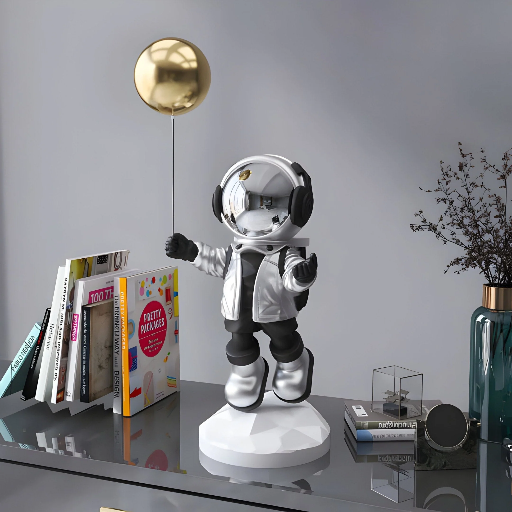 Small Lunar Silver Astronaut Balloon Sculpture - 55cm - Image 2